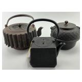 3 Antique/Vintage Japanese Cast Iron Tea Kettles.