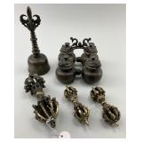 3 Bronze Tibetan Vajra, Spice Boxes & Bell.