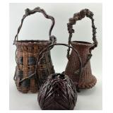 3 Japanese Ikebana Bamboo Flower Baskets.