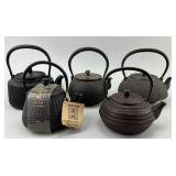5 Various Japanese Cast Iron Tetsubin Teapots.