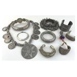 9 Pieces of Antique/Vintage Silver Tribal Jewelry.