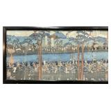 Japanese Woodblock Print Triptych Battle Scene.