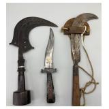 3 Antique African/Southeast Asia Edged Weapons.