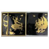 6 Vintage Thai Gold Leaf Lacquered Panels.