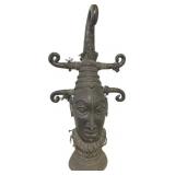 Large Edo Benin Bronze Head Sculpture.