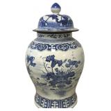 Large Chinese Blue & White Porcelain Temple Jar.