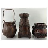3 Japanese Ikebana Bamboo Flower Baskets.