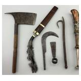 Antique Iron Edged Weapons, Tools & Temple Horn.