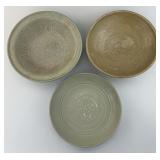 3 Various Antique Chinese Celadon Glazed Bowls.