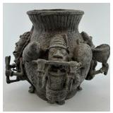 Antique African Heavy Brass Benin Warrior Vessel.