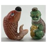 2 Chinese Molded Porcelain Figural Snuff Bottles.