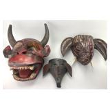 Hand Carved Wooden Diablo & Elephant  Masks.