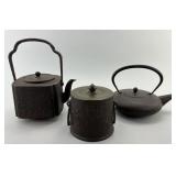 3 Japanese Antique/Vintage Cast Iron Kettles.