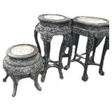 3 Antique Chinese Carved Rosewood Plant Stands.