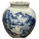Japanese Blue & White Arita Landscape Vase.