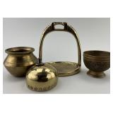Brass Pot, Bell, Stirrup & Offering Bowl.