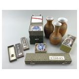 Vintage Calligraphy Ink Pads, Brushes & Vases.