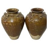 2 Antique Chinese Brown Glazed Martaban Jars.