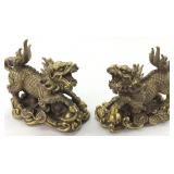 Pair of Chinese Brass Pixiu Statuettes.