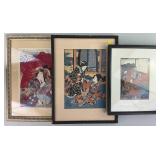 3 Antique Japanese Framed  Woodblock Prints.