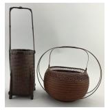 2 Antique Japanese Ikebana Bamboo Flower Baskets.