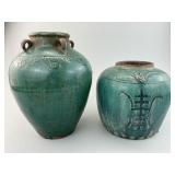 2 Antique Chinese Turquoise Glazed Stoneware Jars.