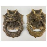 Pair of Chinese Brass Dragon Door Knockers.