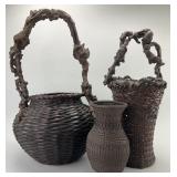 3 Japanese Ikebana Bamboo Baskets.
