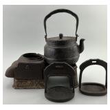 Antique Cast Iron Hibachi & 2 Stirrups.