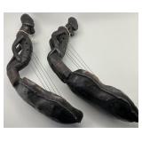2 Mangbetu African Tribal Figural Bow Harps.