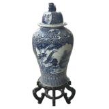 Antique Chinese Blue & White Porcelain Temple Jar.