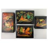 4 Russian Folk Art Lacquer Boxes.