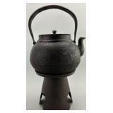 Antique Japanese Cast Iron Tetsubin on Stand.