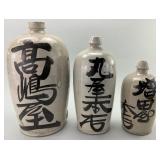 3 Japanese Glazed Stoneware Sake Bottles.