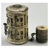 2 Antique Tibetan Carved Bone Prayer Wheels.
