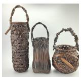3 Vintage Japanese Ikebana Bamboo Baskets.