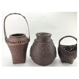 3 Vintage Japanese Ikebana Bamboo Baskets.