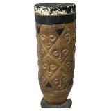 Vintage Ivory Coast Carved Wood Sculpture Drum.