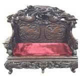 Vintage Chinese Carved Mahogany Dragon Settle.