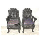 Pair of Chinese 19th Century Carved Dragon Chairs.