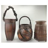 3 Vintage Japanese Bamboo Ikebana Baskets.