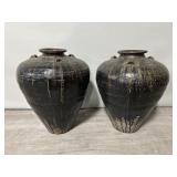 2 Large Southeast Asia Martaban Glazed Spice Jars.