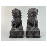 Pair of Chinese Black Marble Foo Dog Bookends.