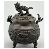 Antique Chinese Bronze Covered Tripod Censer.