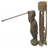 African Carved Wood Warrior & Offering Stand.