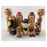 10 Japanese Kokeshi Dolls & USSR Matroyshka Dolls.