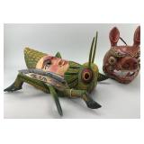 Mexican Folk Art Grasshopper & Pig Masks.