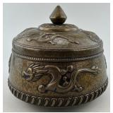 Tibetan Tsampa Bronze Lidded Offering Bowl.