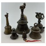 6 Antique/Vintage Indian Ritual Handbells.