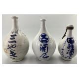 3 Japanese Glazed Stoneware Sake Bottles.